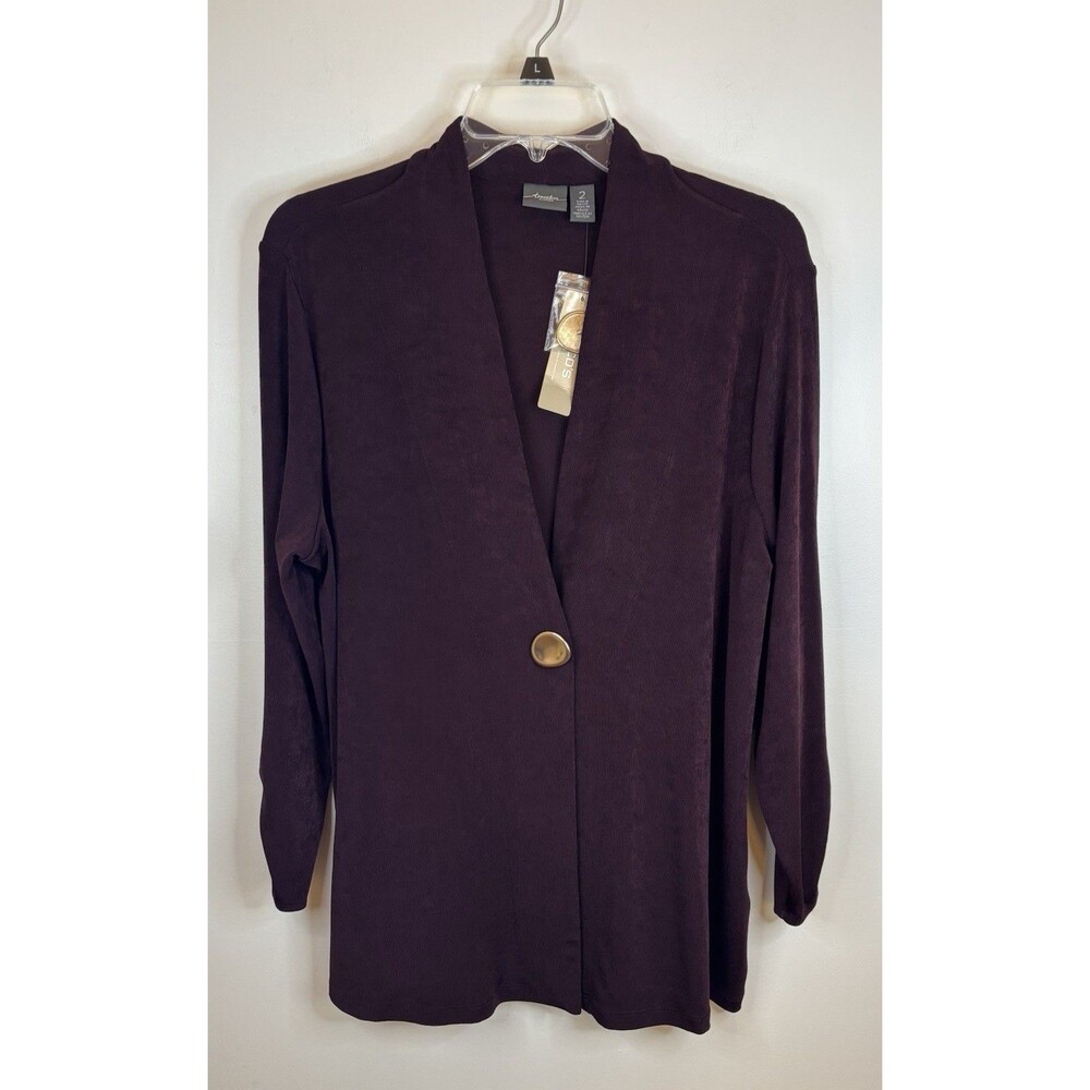 CHICO'S Travelers Dark Mulberry One Button Jacket 2 Large 12/14 Cardigan - Picture 2 of 12